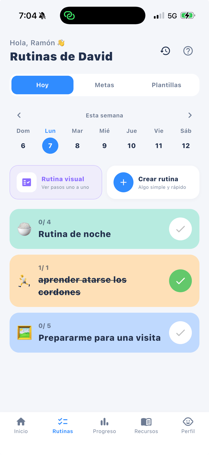 Pantalla real de rutinas en DEDE